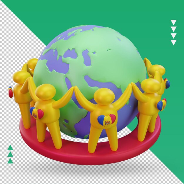 3d World population day people Moldova flag rendering left view