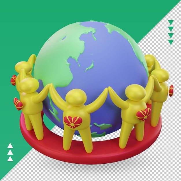 3d World population day people North Macedonia flag rendering right view