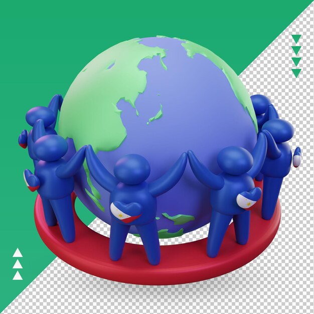 3d World population day people Philippines flag rendering right view