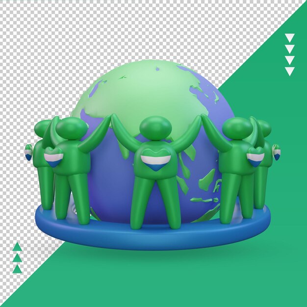 3d World population day people Sierra Leone flag rendering front view