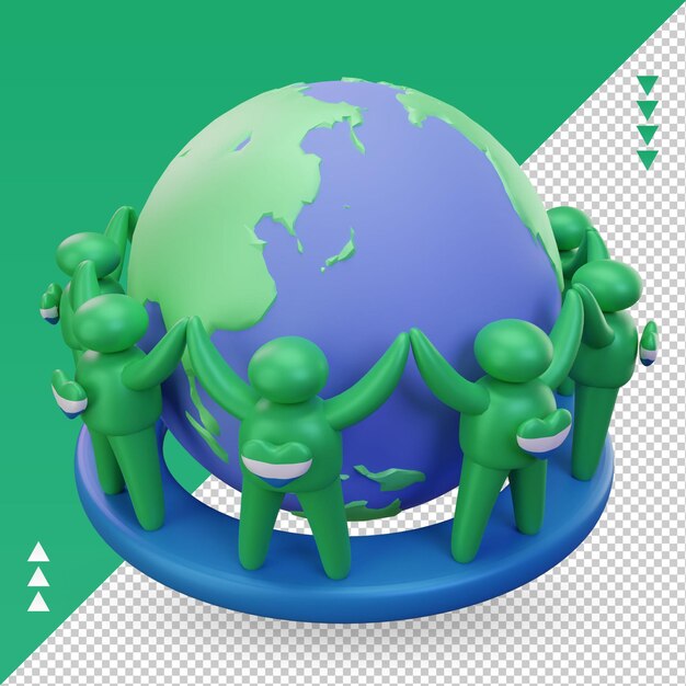 3d World population day people Sierra Leone flag rendering right view