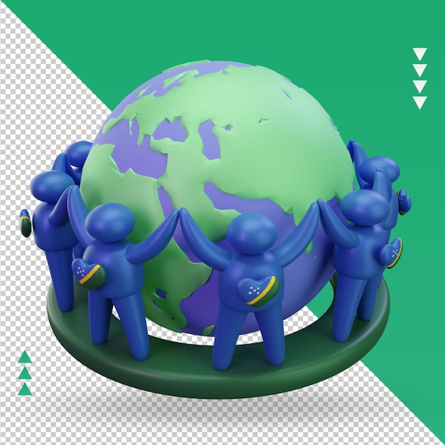 3d World population day people Solomon Islands flag rendering left view