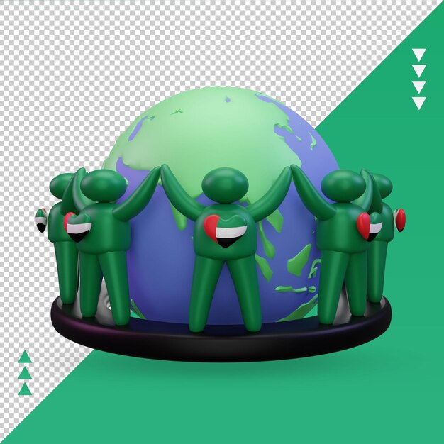 3d World population day people United Arab Emirates flag rendering front view