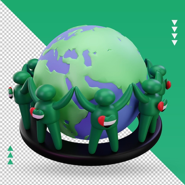 3d World population day people United Arab Emirates flag rendering left view