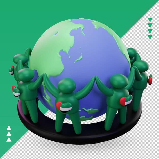 3d World population day people United Arab Emirates flag rendering right view