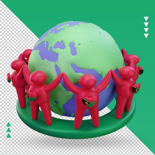 3d World population day people Vanuatu flag rendering left view