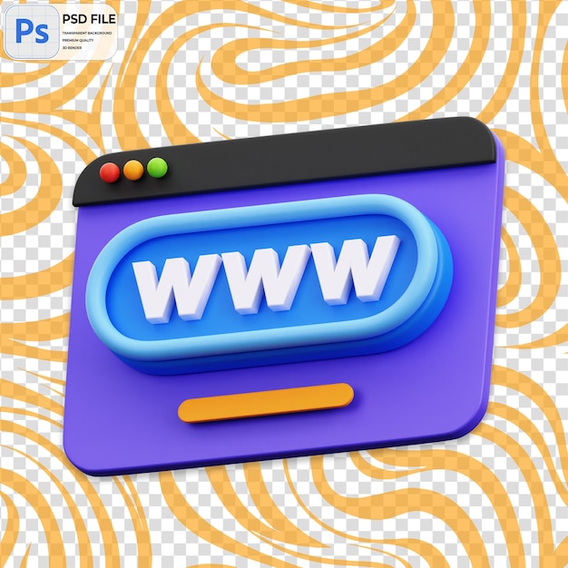 3D WWW Render Icon Isolated PNG Illustration PSD Template