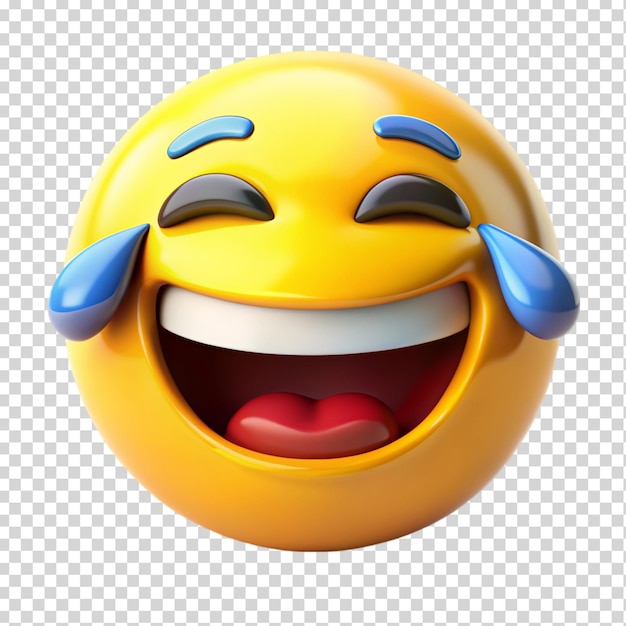 3d yellow laugh emoticon with tears isolated on transparent background