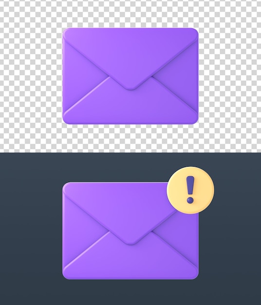 3d yellow purple mail icons for UI UX web mobile apps social media ads designs