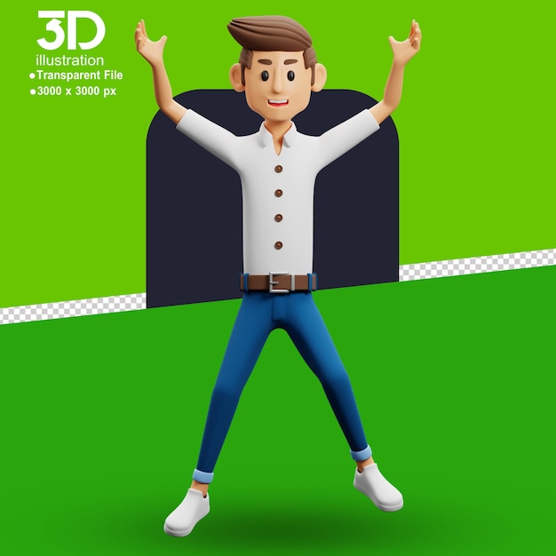 3D Young Character Poses 3D Character Happy jumping pose on isolated background png