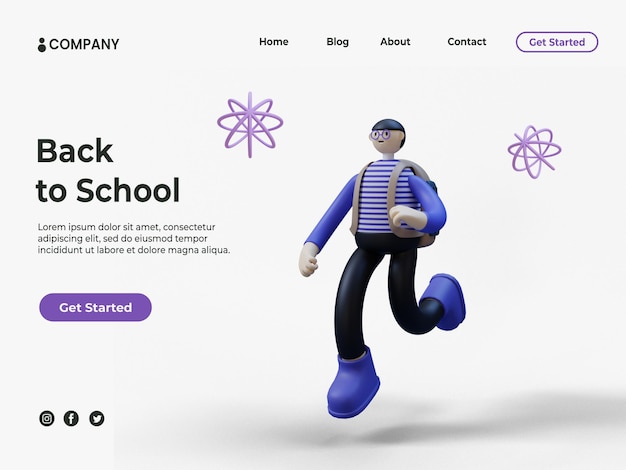 3d young man or student for education background or landing page