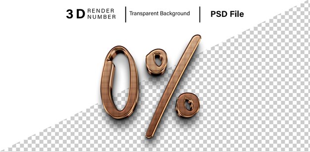 PSD 3d zero precent discount 0 dark chocolate color isolated on transparent background