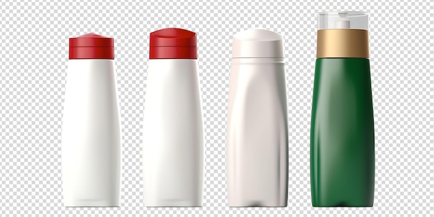 PSD 4 different shampoo bottles and jars isolated on a transparent background