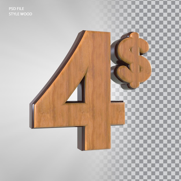 4 dollar 3d number with style wood