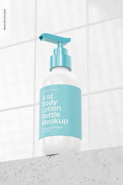 4 oz Body Lotion Bottle Mockup, Low Angle View