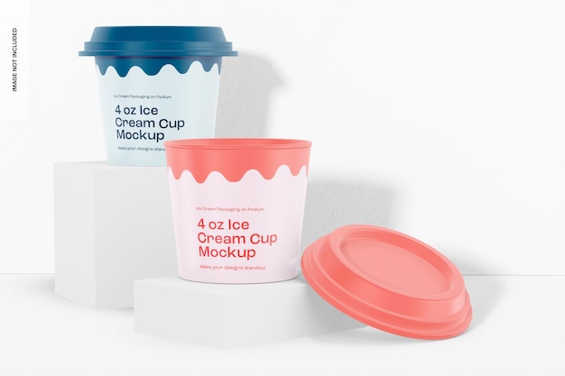 4 oz Ice Cream Cups Mockup, Left View