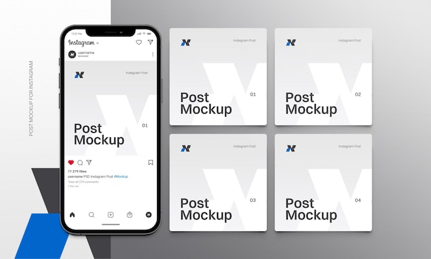 4 Post Instagram Mockup with Smarhphone Preview