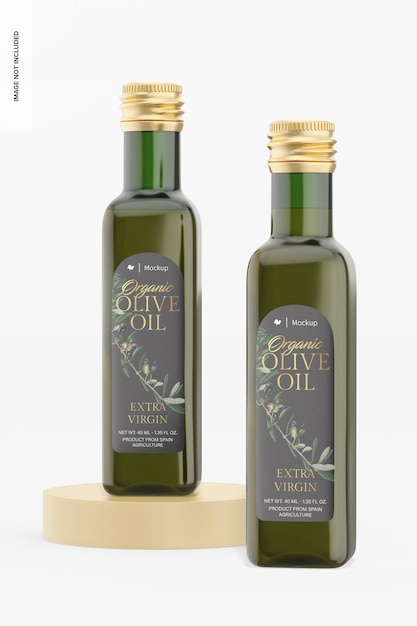 PSD 40 ml olive oil bottles mockup, standing and dropped