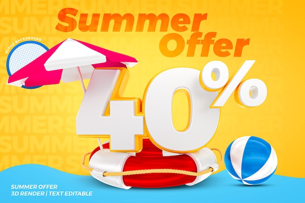 40 percent summer offer realistic concept 3d render 