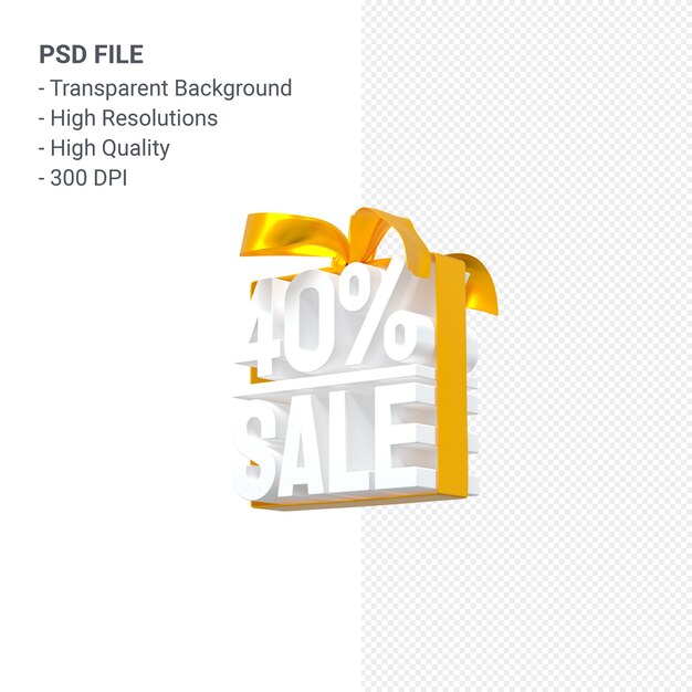 40% sale with bow and ribbon 3d design isolated