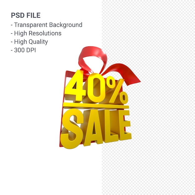 40% sale with bow and ribbon 3d design isolated