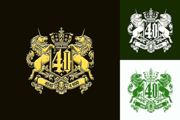 40Th Anniversary Coat of Arms Logo With a Stylized 40 in the Vector Abstract Design Collections