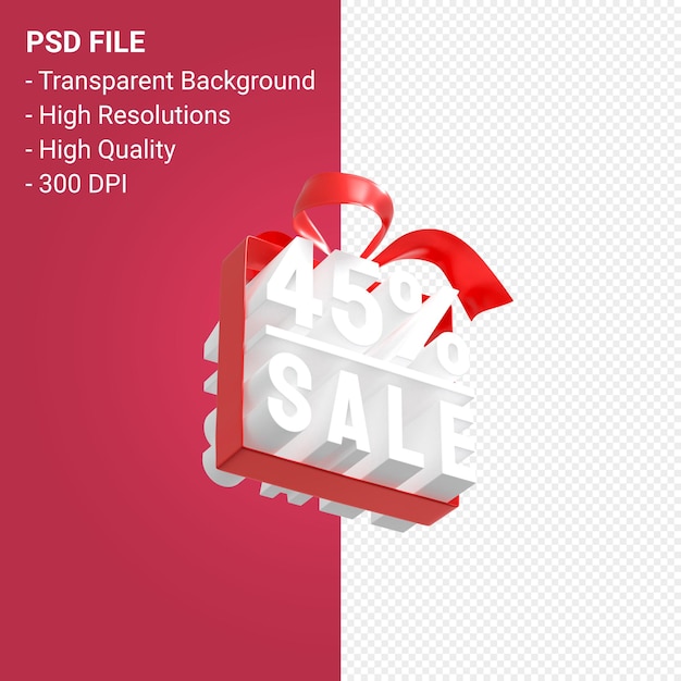 45 percentage sale with bow and ribbon 3d design isolated 