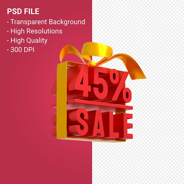 45 sale with bow and ribbon 3d design isolated