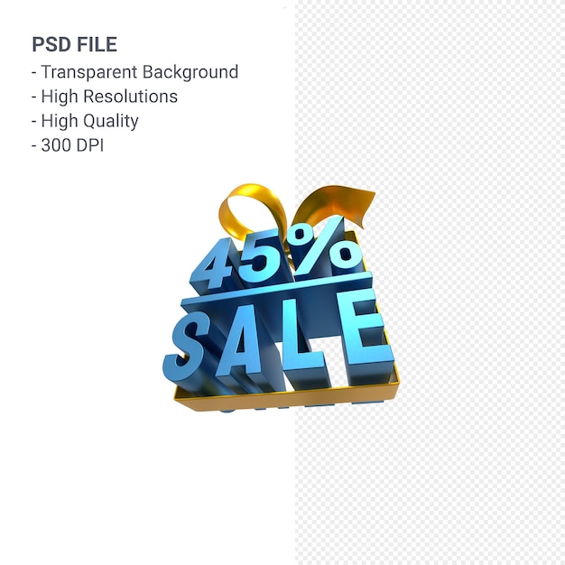 45% sale with bow and ribbon 3d design isolated