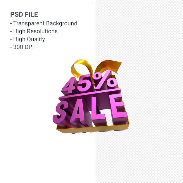 45% sale with bow and ribbon 3d design isolated 