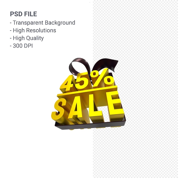 45% sale with bow and ribbon 3d design isolated 