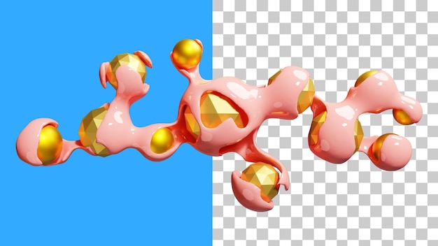 4k highquality 3d abstract obejct with pink liquid with golden sphere and hexagon