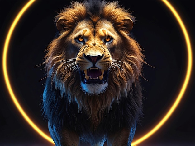 PSD 4k wallaper of a lion with a ring around its neck