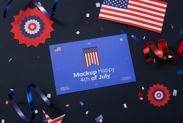 4th of july card mock-up with elements and decorations