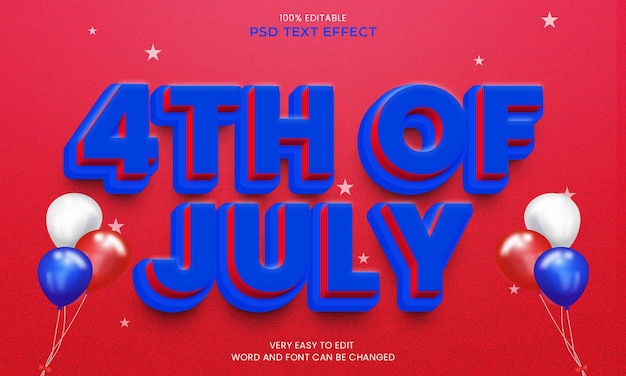 4th of july Editable text effect independence day