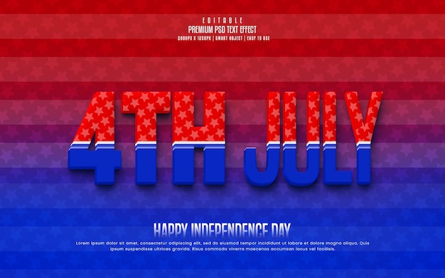 4th july happy independence day fully editable premium psd text effect