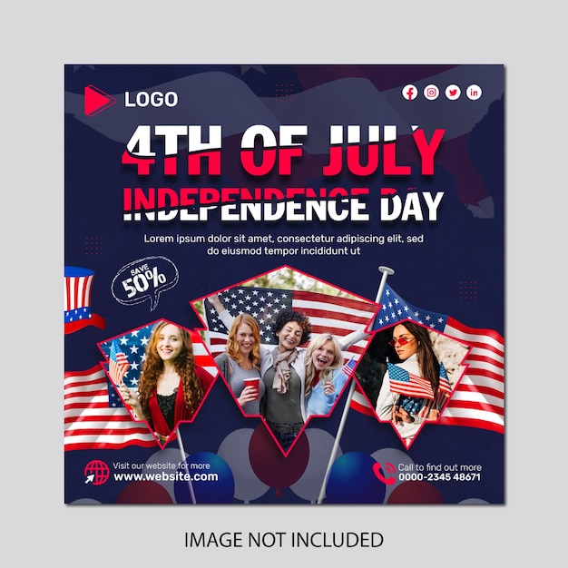 4th of july independence day realistic social media banner post design template