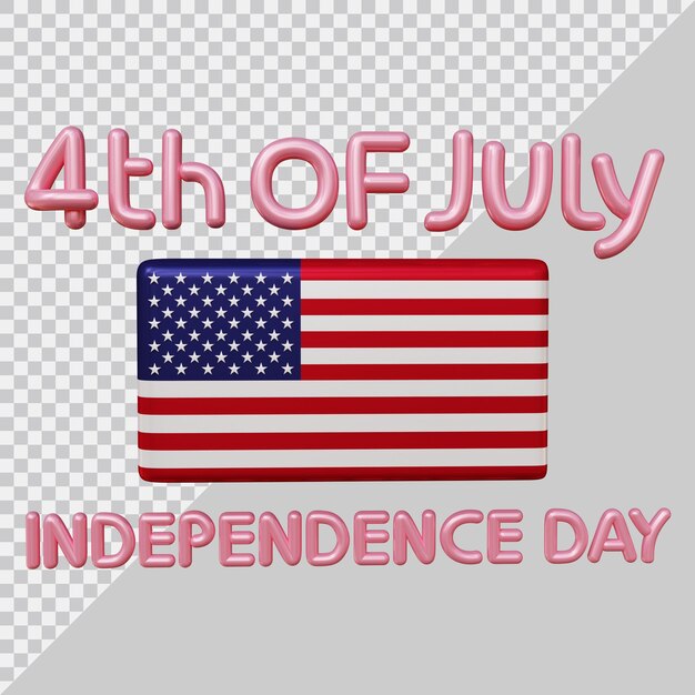 4th of july independence day text with 3d modern style