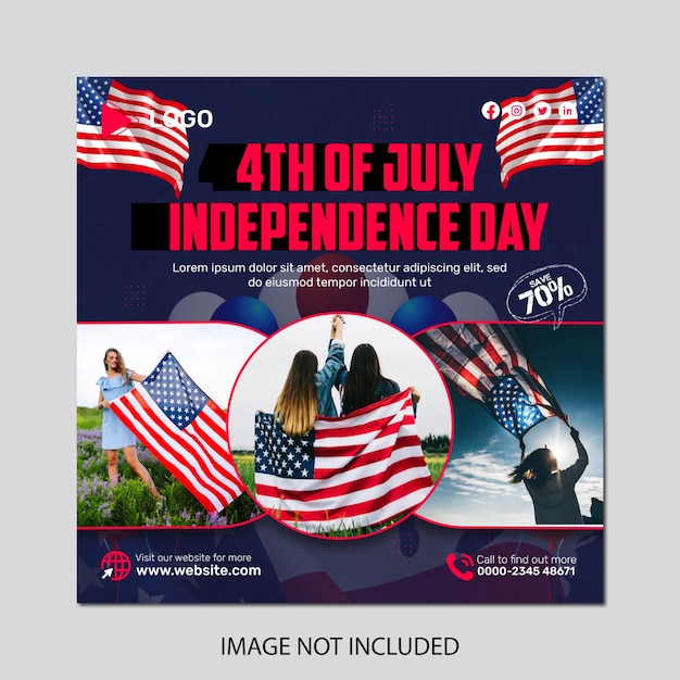 4th of july independence day of the usa with american flag in instagram and facebook post design