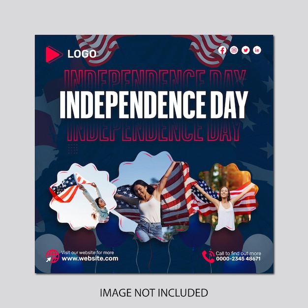 4th of july independence day of the usa with american flag in instagram and facebook post design