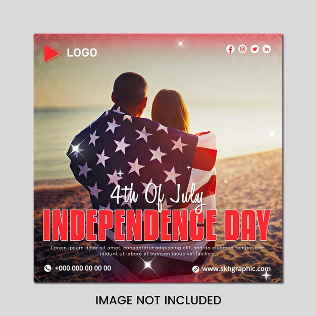 PSD 4th of july independence day of the usa with american flag in instagram and facebook post design