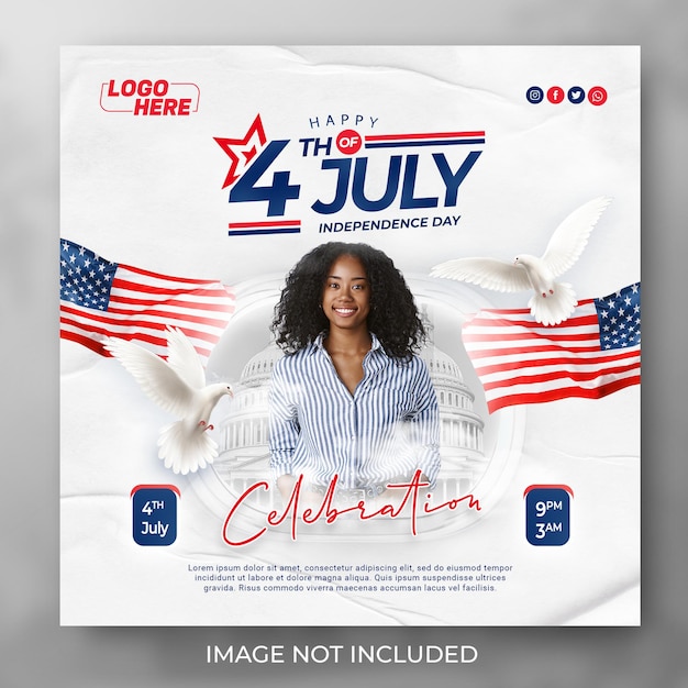 4th of july independence day with usa flag social media or instagram post