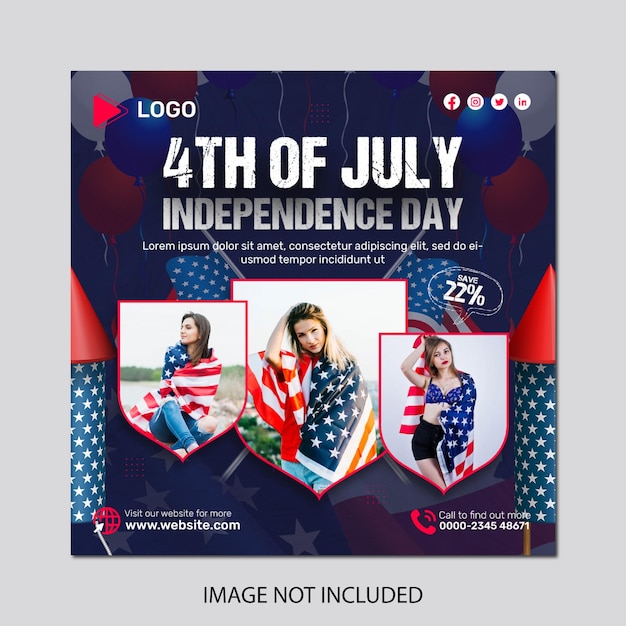 4th of july instagram story social media banner post design template