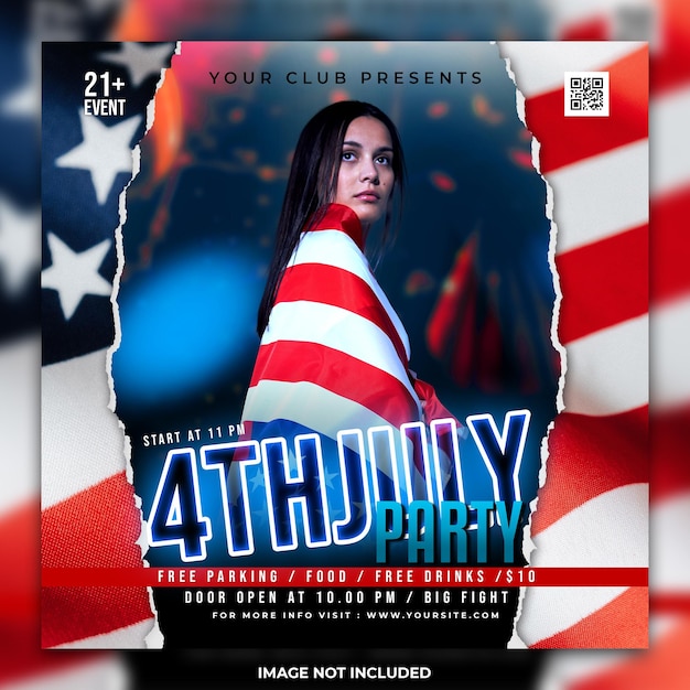 4th of july party flyer social media post template