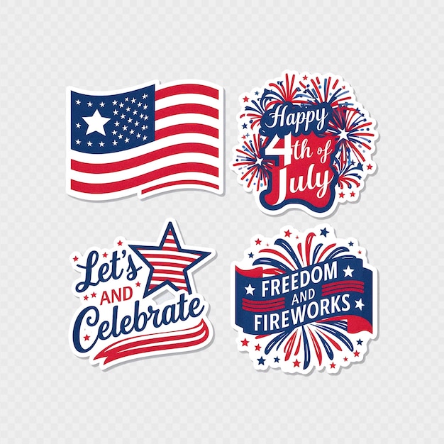 4th of July USA Independence Day Sticker Set Transparent Background