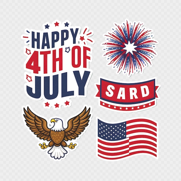 PSD 4th of july usa independence day sticker set transparent background