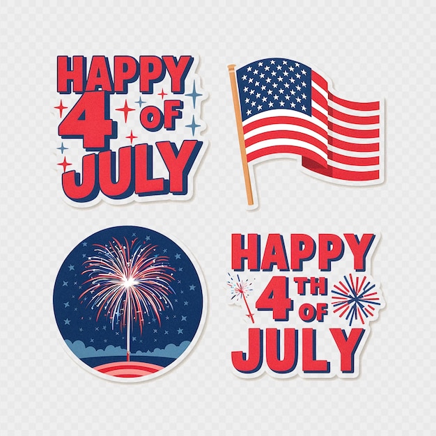 4th of July USA Independence Day Sticker Set Transparent Background