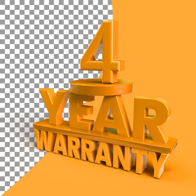 4year warranty with 3d rendering in PSD file transparent background 4 years 3d render