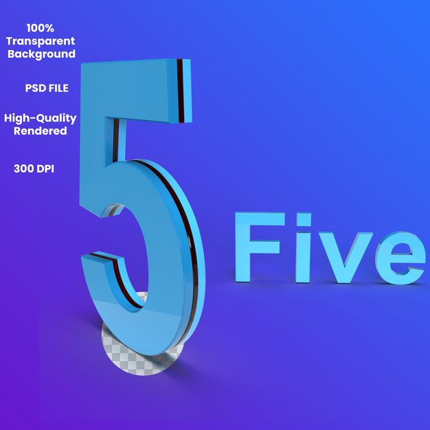 PSD 5 digit number alphabet 3d rendering highquality 3d rendering illustration on white background