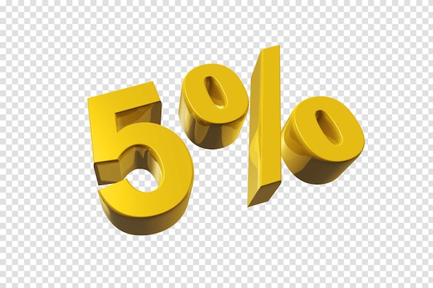 5 off discount offer 3D illustration isolated on transparent background Promotional price rate